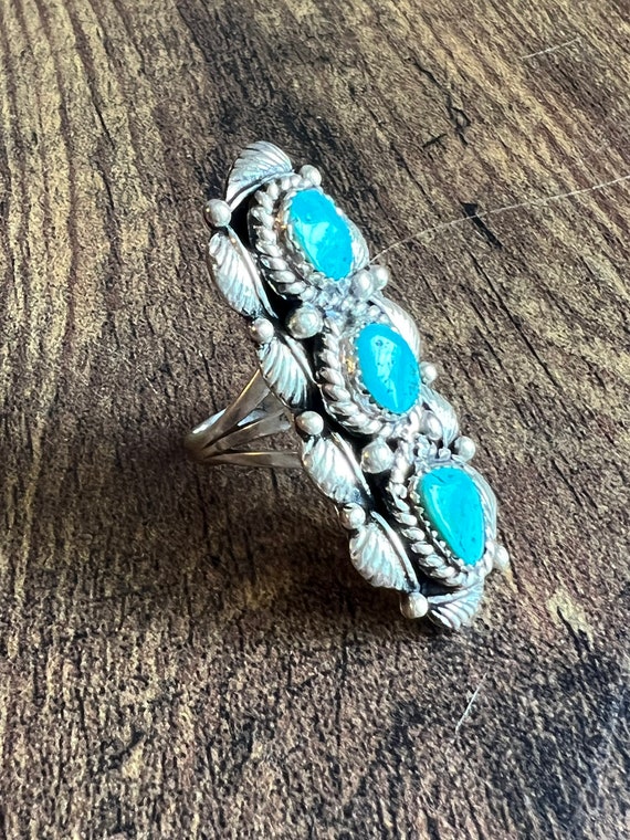 Turquoise 3 stone ring - image 6