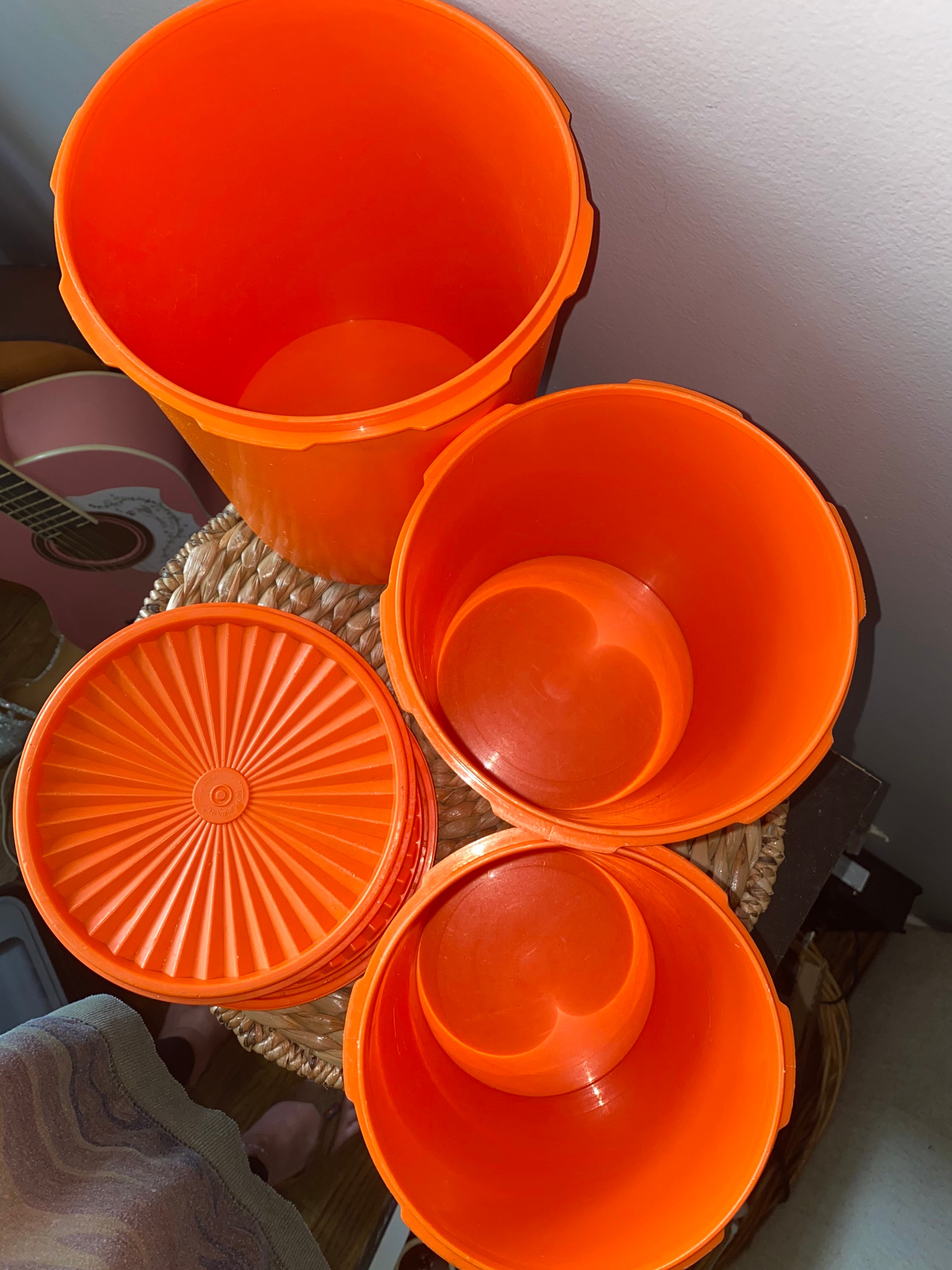 Four Tupperware Orange Stacking Canister Set - Ruby Lane