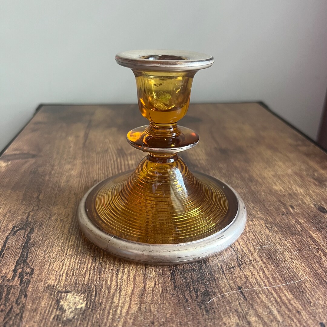 Vintage Amber Glass Candle Stick Holder Etsy
