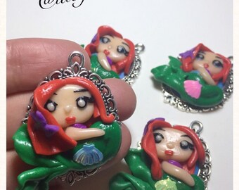 Ariel mermeid in polymer clay necklace