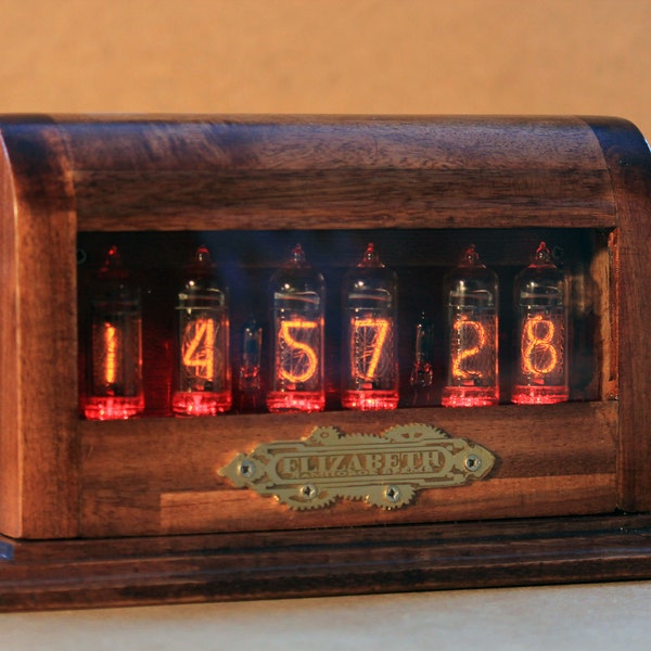 IN-14 NIXIE Tubes Clock mit 6 Tubes, handgefertigt aus Massivholz, Steampunk Stil