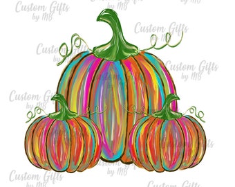 Colorido pumpkin fall sublimación png archivo / archivo digital, pintado a mano, archivo PNG