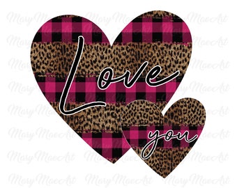 Te amo, coração dos namorados, leopardo, xadrez rosa - arquivo png de sublimação, download digital
