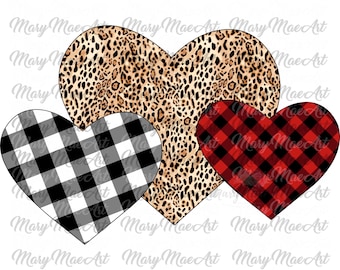 Valentine Hearts Leopard, Red Plaid - Sublimación archivo png, Descarga digital