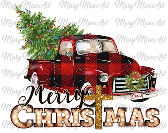Feliz Navidad Vintage Plaid Truck 2, Sublimación png archivo/Descarga digital