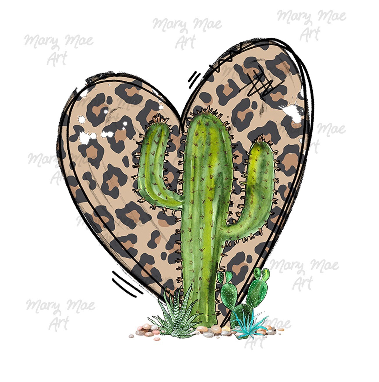 Leopard Heart With Cactus Sublimation 