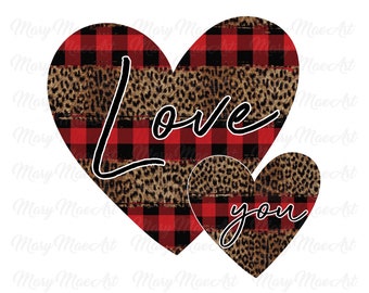 Te amo, coração dos namorados, leopardo, xadrez vermelho - arquivo png de sublimação, download digital