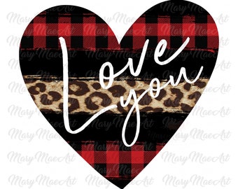 Te amo, coração dos namorados, leopardo, xadrez vermelho - arquivo png de sublimação, download digital