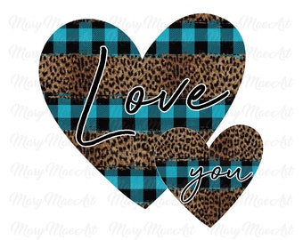 Te amo, coração dos namorados, leopardo, xadrez azul - arquivo png de sublimação, download digital