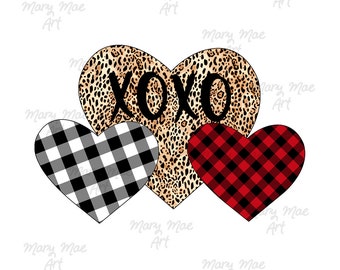 Valentine Hearts Leopard, XOXO - arquivo png de sublimação, download digital