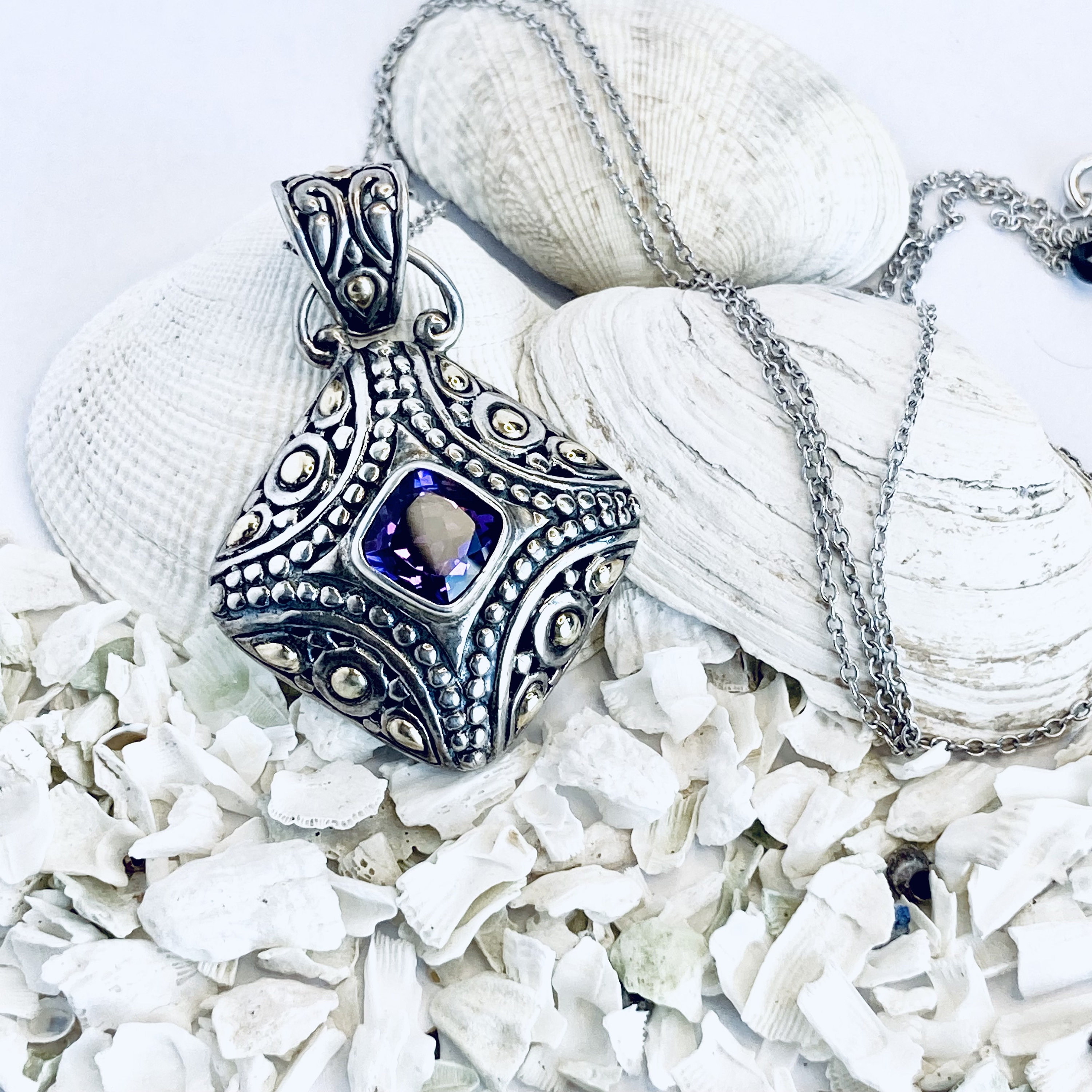 Collana Con Ciondolo Rotondo In Pietre Preziose Naturali – Ametista, Onice, Granato E Perla – Argento Sterling 925 Fatto A Mano, Gioiello Boho Donna