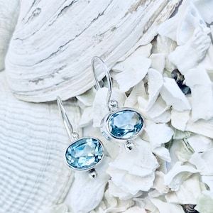 Sterling Silver Dainty Gemstone Drop Earrings, French Hook, Handmade