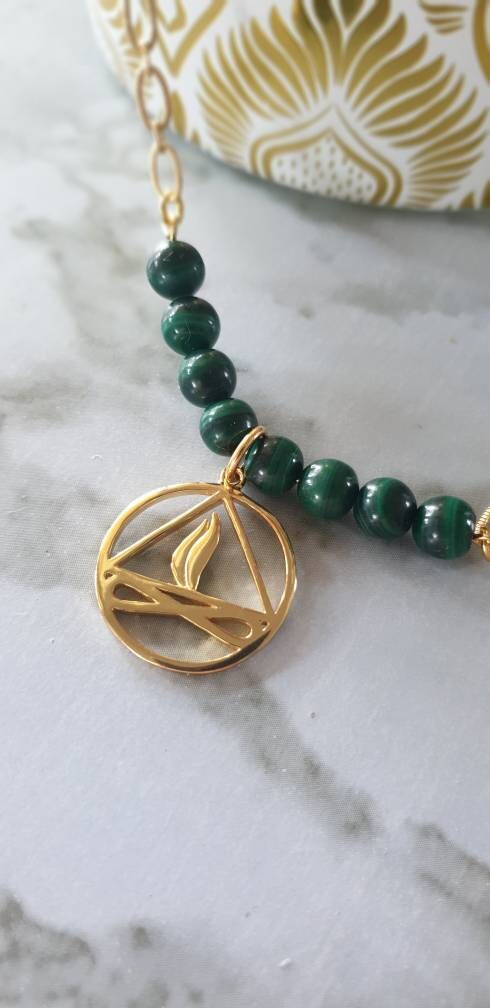 Chain Necklace and Machite Beads With Twin Flames Symbol Etsy UK