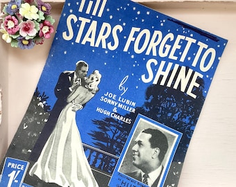 Vintage Sheet Music - "Till Stars Forget to Shine", Piano & Uke Music, 1944, Noel Gay Music Ltd, Printed in England, Vintage Music Prop