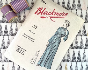 Ladies Vintage Gown Sewing Pattern - Size 40" Bust, Blackmore 8334, c1940-50's, Sealed & Unused, Long Sleeve Dressing Gown, Vintage Fashion