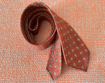 Retro Mini Paisley Tie - All Wool Narrow Tie, Strange of London, Terracotta Brown, Smart Skinny Mod Tie, Retro Accessory, Retro Mans Fashion