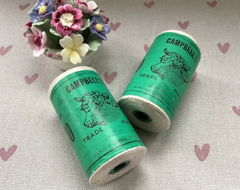 Vintage Campbell's Linen Thread - Set of 2 Reels, No.70 Lace Linen Thread, Unused, Made in N Ireland, Vintage Haberdashery Display