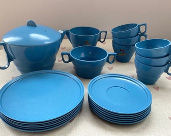 Childs Vintage Play Tea Set - Kitchen Play Set, Blue Bakelite/Early Hard Plastic, Codeg, Made in England, c1940-50's, Dolls Serving Set
