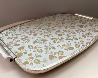 Vintage Vanity Tray - Dressing Table Tray, Shiny Floral Jacquard Design, Pretty Metal Edging Detail, Vintage Bedroom Decor