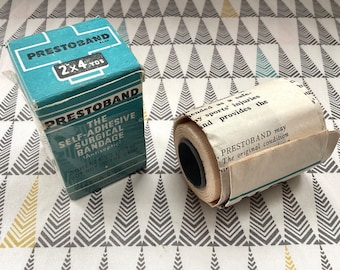 1940’s Surgical Bandage - 'Prestoband', Small Blue Box, Bandage Roll, Instruction Ephemera, Vinttage Chemist Prop, Vintage First Aid