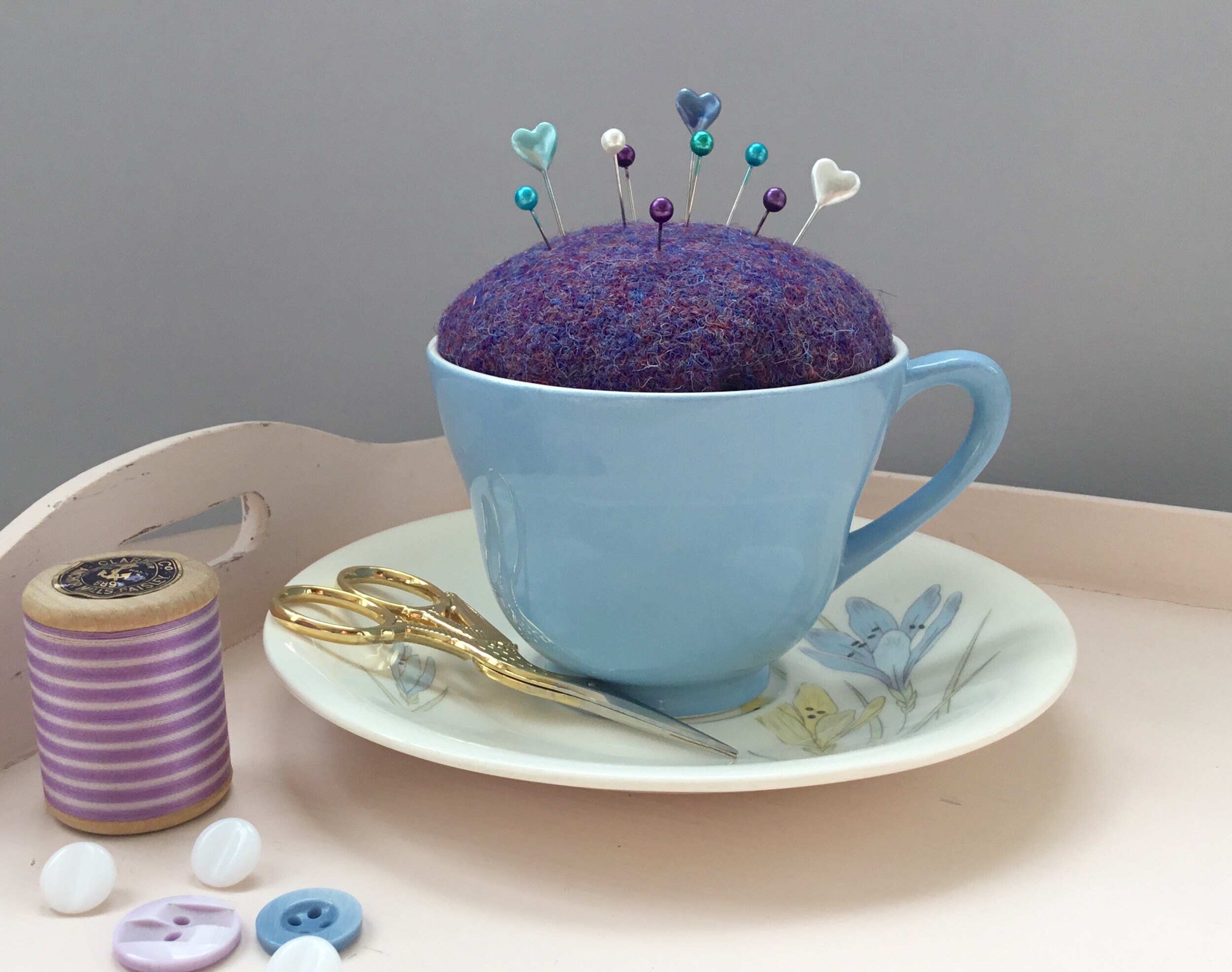 Upcycled Vintage Cup and Saucer Pin Cushion 'Figgjo Flint Etsy