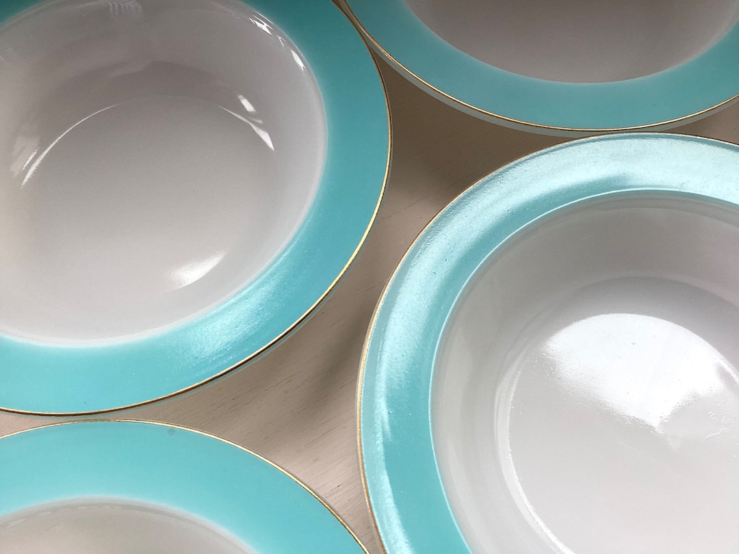 Retro Pyrex Fruit Bowl Set Set of 4, Pyrex Opal Weardale, Duck Egg Blue
