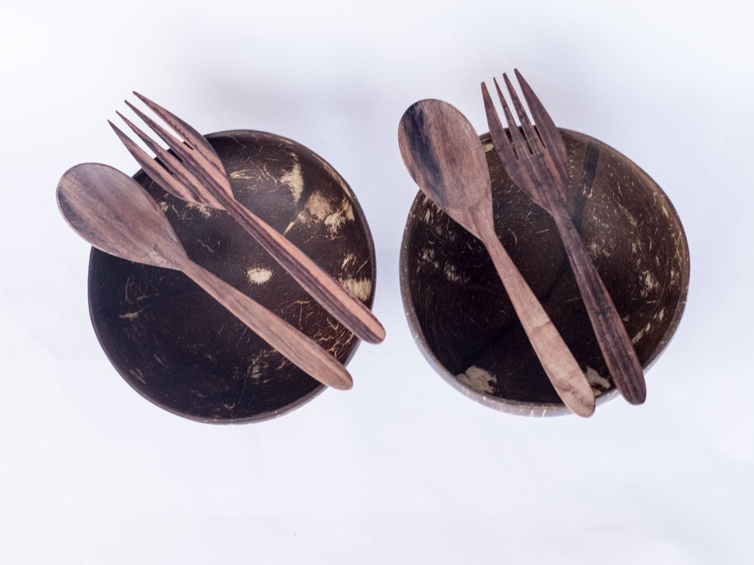 2 KokosnussSchalen mit 2 Paar Holz gabeln und Löffeln | Etsy