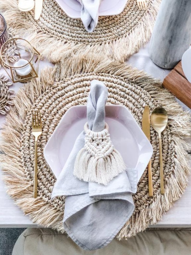 15.7 Wicker Placemats With Fringe Boho Wicker Etsy