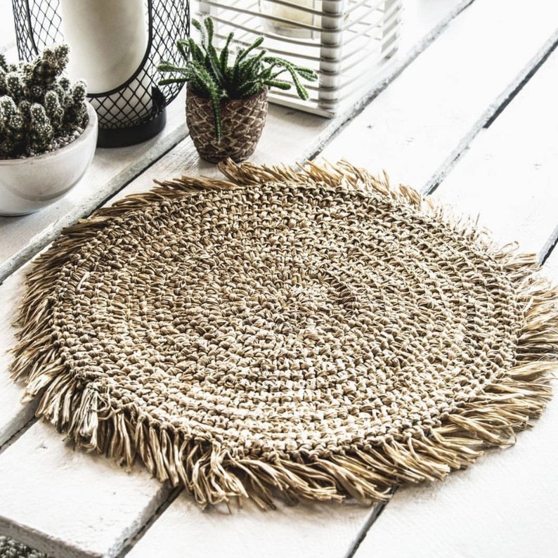 15.7 Wicker Placemats With Fringe Boho Wicker Etsy