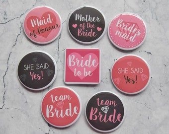 Hen Do Bridal Party Badges, Bride To Be, Bridesmaid, Maid Of Honour, Mother Of The Bride, Team Bride Hen Party Badges, Hen Party Favour Gift