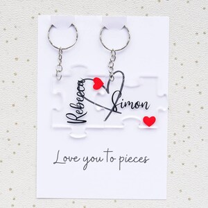 Personalised Pair of Jigsaw Keyrings with Backing Card, Customisable Valentine’s Day or Anniversary Gift For Partner, Couple Keychains
