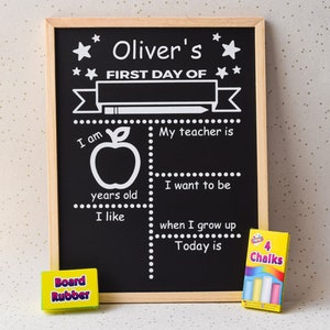 Personalised First Day at School Chalkboard, Back to School Chalkboard, My First Day Photo Prop Keepsake, Nursery Starter, New School