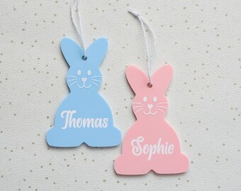 Personalised Acrylic Easter Bunny Gift Tag, Pink Blue Rabbit Easter Decoration, Keepsake Present