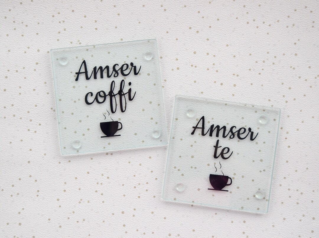 Text Tea Coaster Personalised Glass Coaster, Custom Text Drinks Mat Gift, Tea Coffee O ...