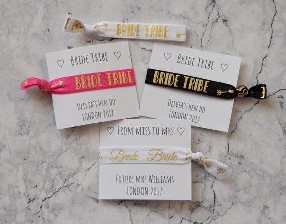 15 Black Gold Bride Tribe Elastic Hairband Wristband Hen Party Do Favor Wedding