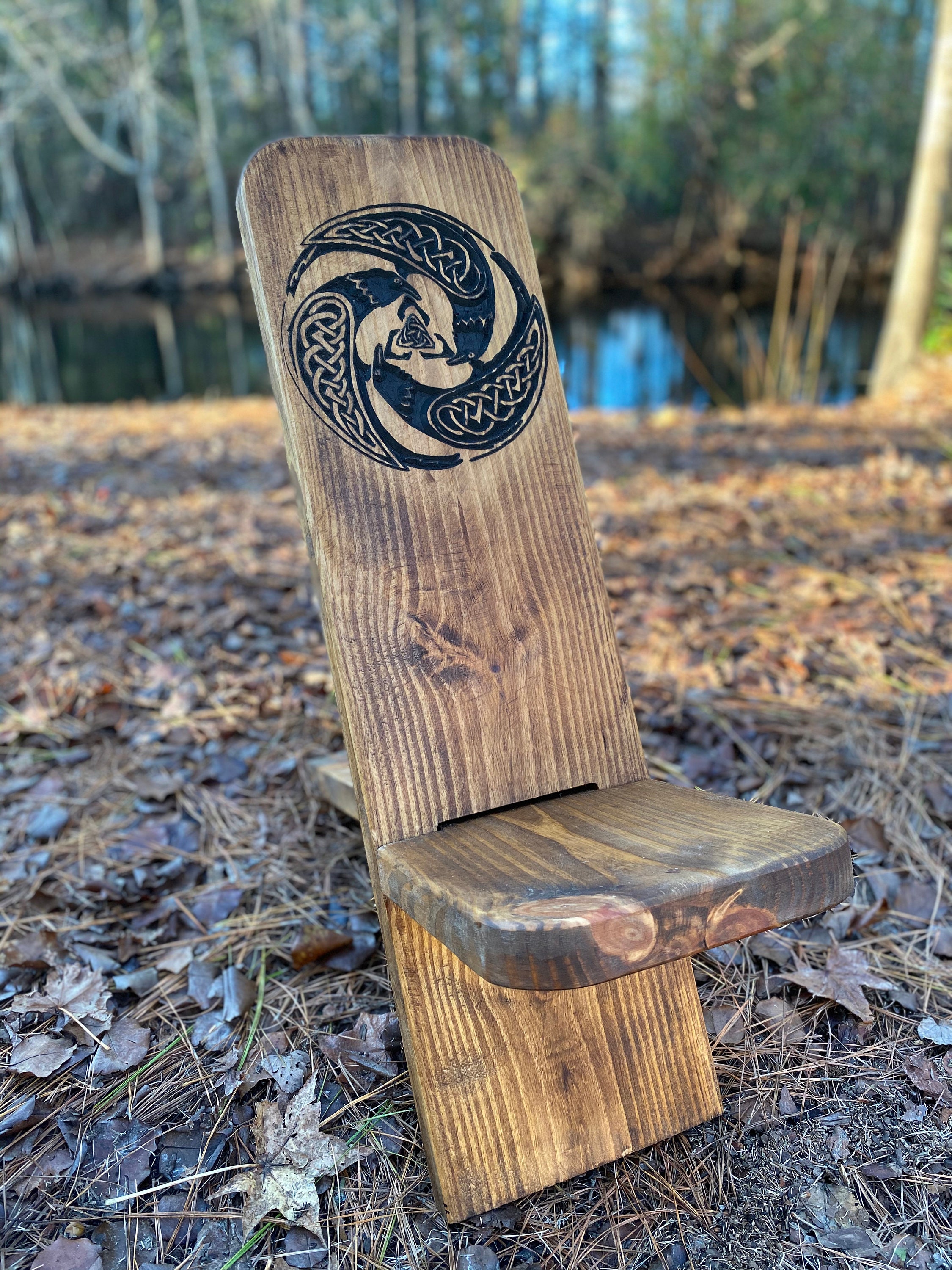 Viking Chairs Carved Black Three Raven Celtic Star Gazer Solid Etsy