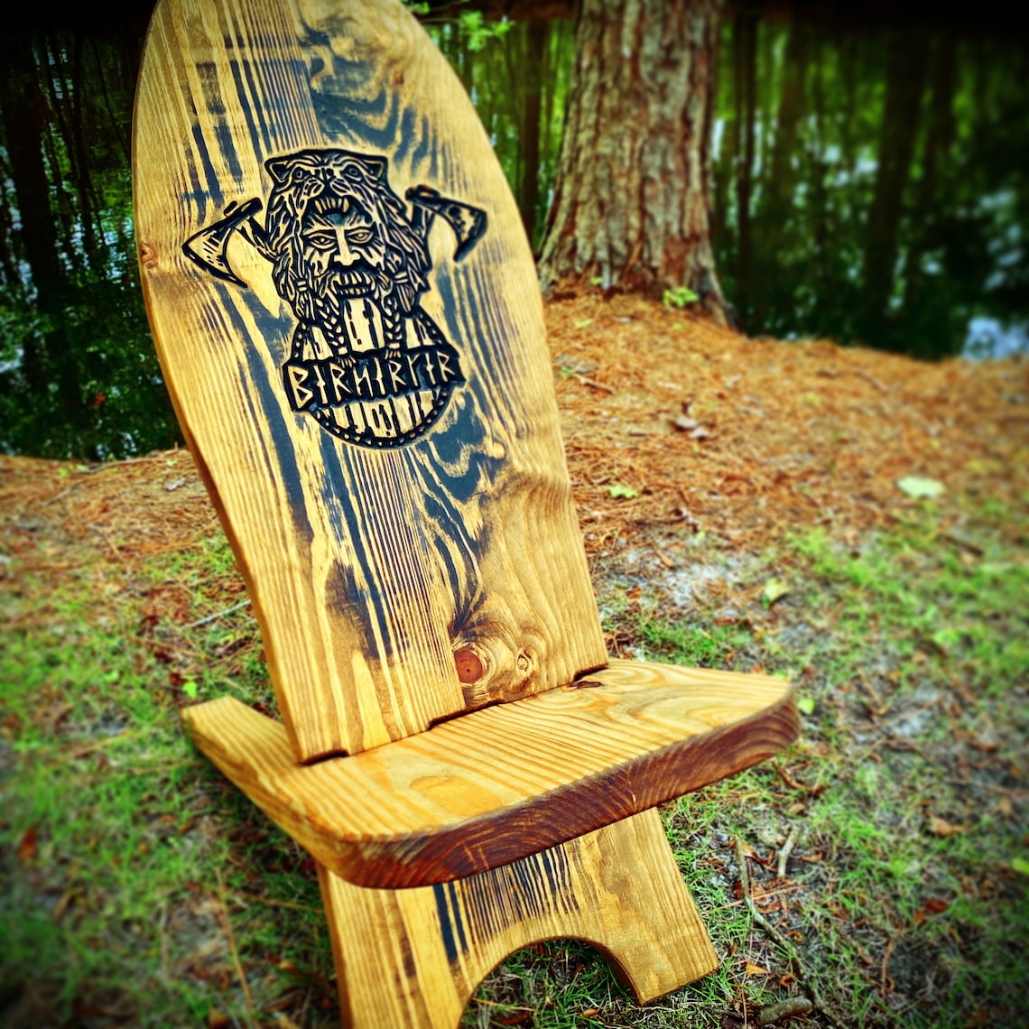 Customizable Carved Large Three Legged Viking Chair with Etsy