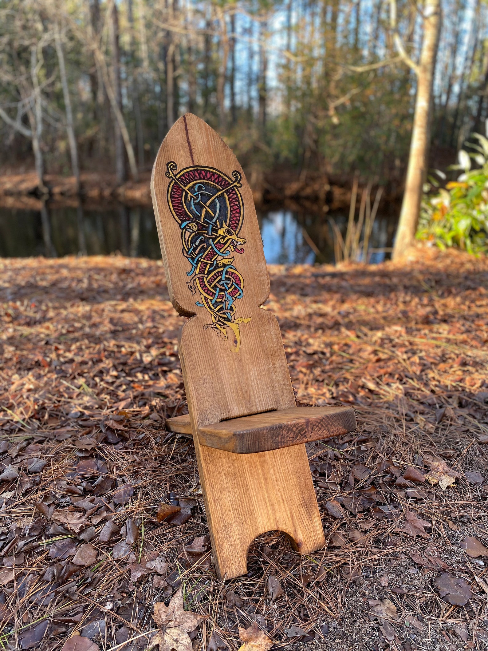 Viking Chairs Carved Hand Painted Celtic Knot Dragon Star Etsy