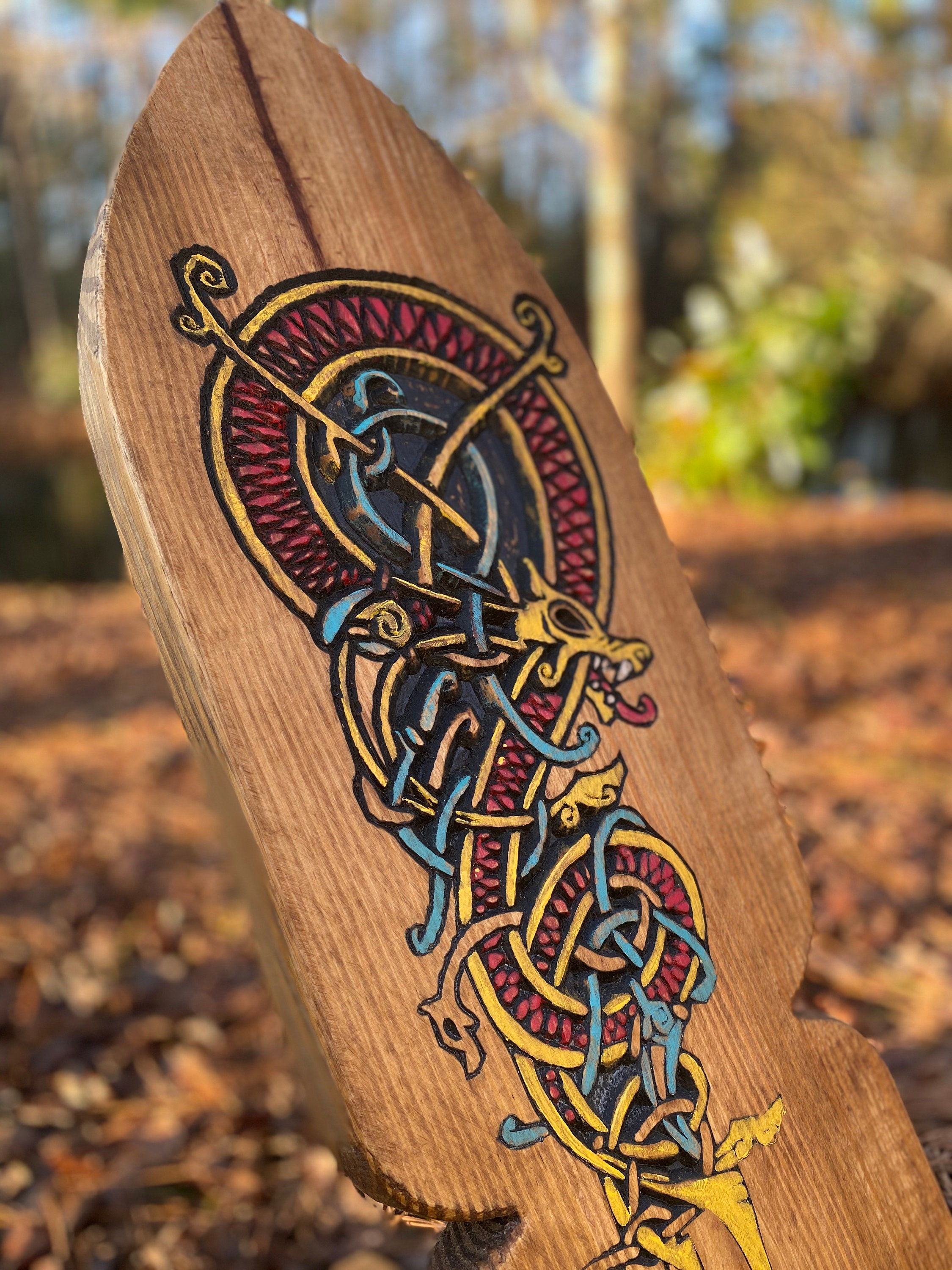 Viking Chairs Carved Hand Painted Celtic Knot Dragon Star Etsy