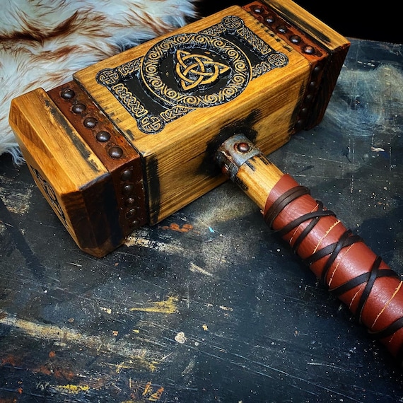 Large Wooden Carved Mjolnir Thor's Hammer Solid Wood Etsy