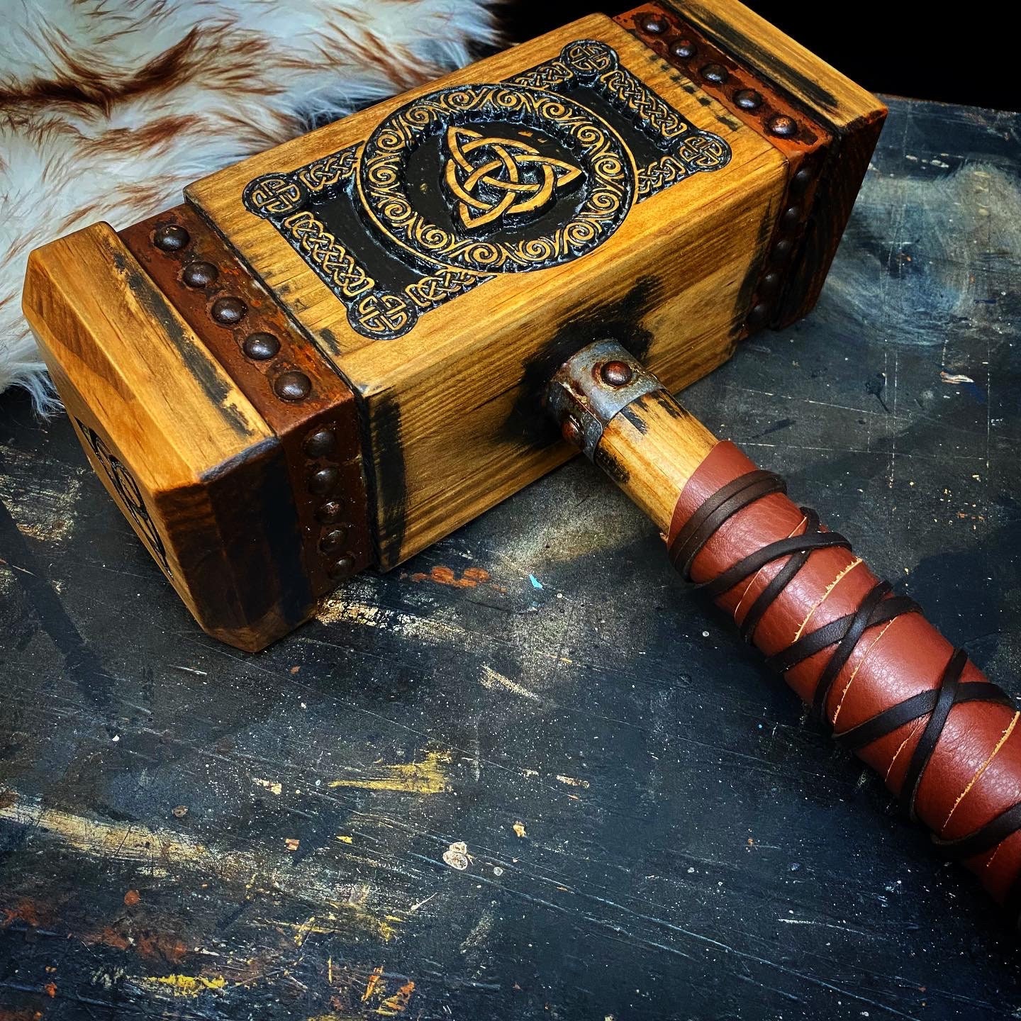 Large Wooden Carved Mjolnir Thor's Hammer Solid Wood Etsy UK