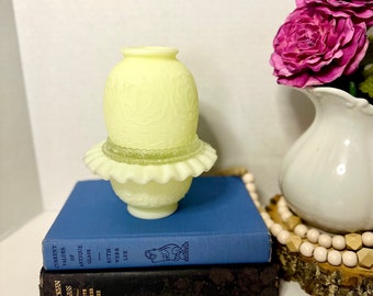 Vintage Fenton Custard Satin Yellow Persian Medallion 3 Piece Fairy Lamp | Fenton Fairy Lamp | Satin Yellow Fairy Lamp