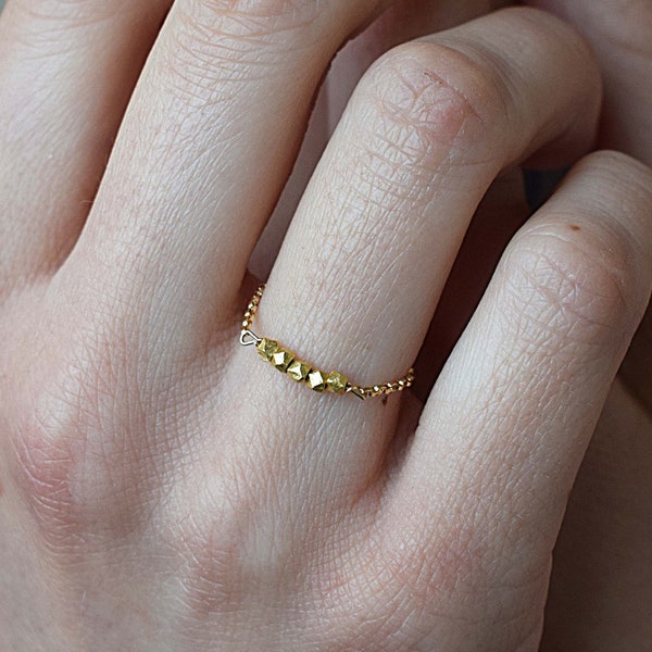 Gold Nugget Ring For Women, Gold-Filled Chain Ring, Minimalist Stacking Ring | 14k Gold-Filled