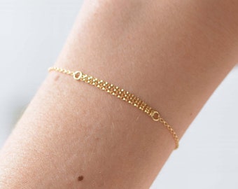Unique Gold-Filled Bracelet, Dainty Chain Bracelet, Petite Layered Chains Bracelet | 14k Gold-Filled