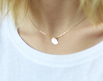 Gold Hearts Necklace, Simple Heart Disc Necklace | 14k Gold Filled