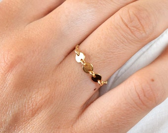 Gold-Filled Chain Ring, Petite Stacking Discs Ring, Dainty Coins Ring For Women | 14k Gold-Filled