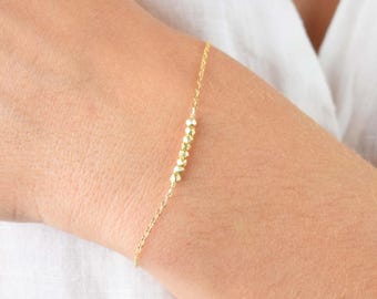 Tiny Bead Bracelet, Petite Nugget Bracelet, Dainty Bead Bracelet, Small Unique Bracelet | 14k Gold-Filled