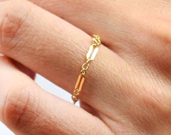 Gold Chain Ring, 14k Gold-Filled Band, Dainty Ring For Women, Thin Stacking Ring, Delicate Ring