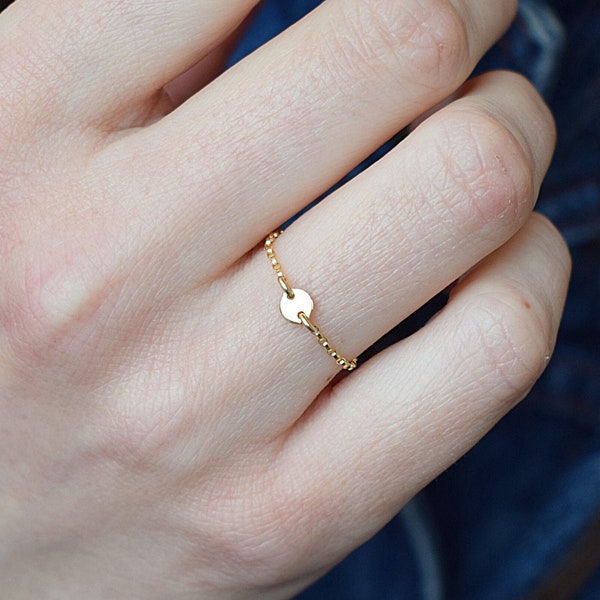 Gold Chain Ring, Dainty Disc Chain Ring, Thin Ring For Women, Simple Delicate Band | 14k Gold-Filled