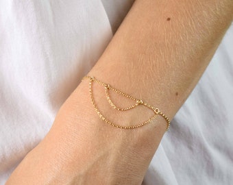 Unique Dangle Chain Bracelet, Modern Geometric Drop Bracelet | 14k Gold-Filled